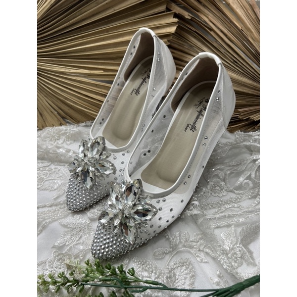 sepatu wedding wanita pesta Melissa putih 7cm kaca