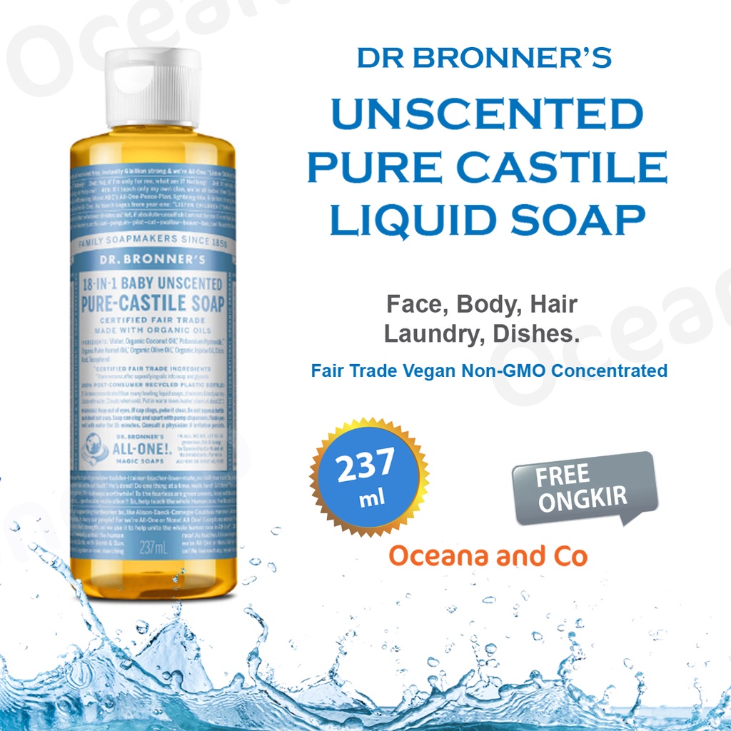 Unscented Pure Castile Liquid Soap Dr. Bronner 237ml