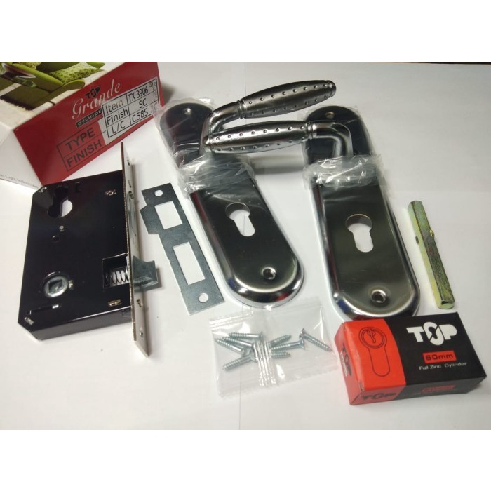 KUNCI PINTU HANDLE KUNCI GAGANG PEGANGAN BODY PINTU TOP GRANDE TX 3906 SC  SILVER ELEGAN BERKUALITAS/KUNCI PINTU TOP GRANDE MEDIUM KOMPLIT SET/HANDLE GAGANG PEGANGAN PINTU