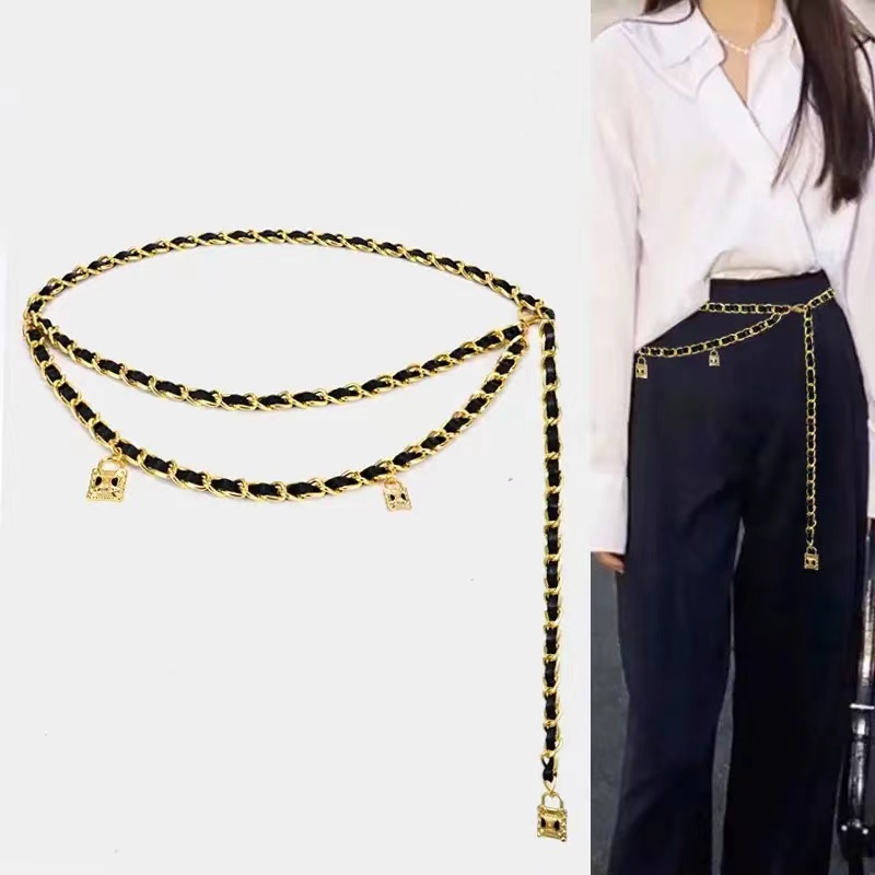 BGS-120 Ikat Pinggang Wanita rantai ,Sabuk wanita leather rajut Rantai, belt import korea gaya fashion