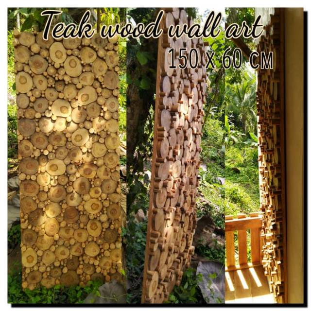 Wood wall art hiasan dinding kayu jati 150 x 60 wallpaper wallsticker