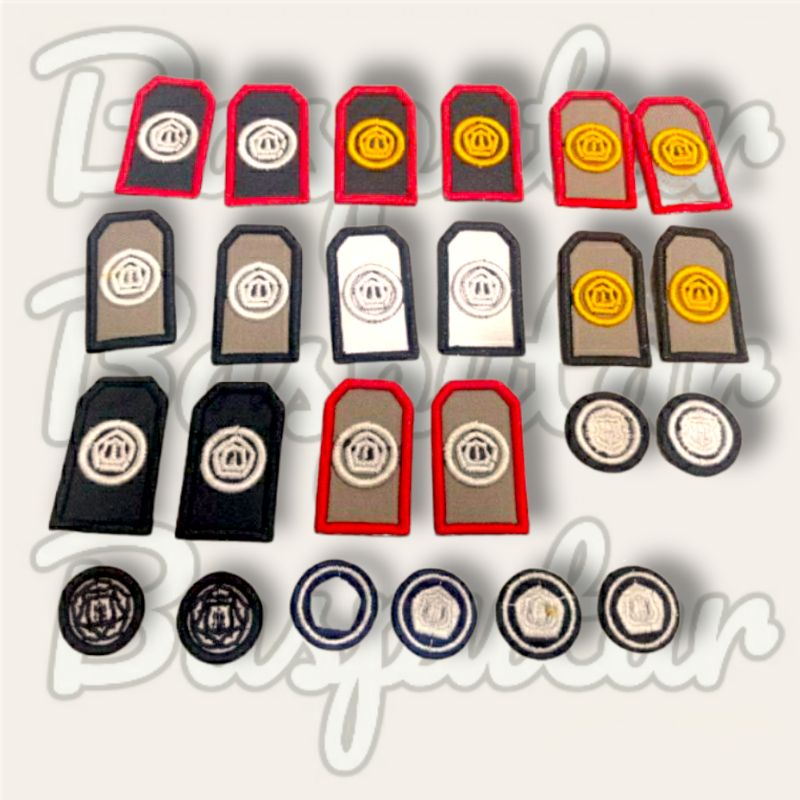 BORDIR PANGKAT MONOGRAM SATPAM TIMBUL KERAH BISA PILIH WARNA DASAR DAN WARNA BORDIRAN CUSTOM PANGKAT