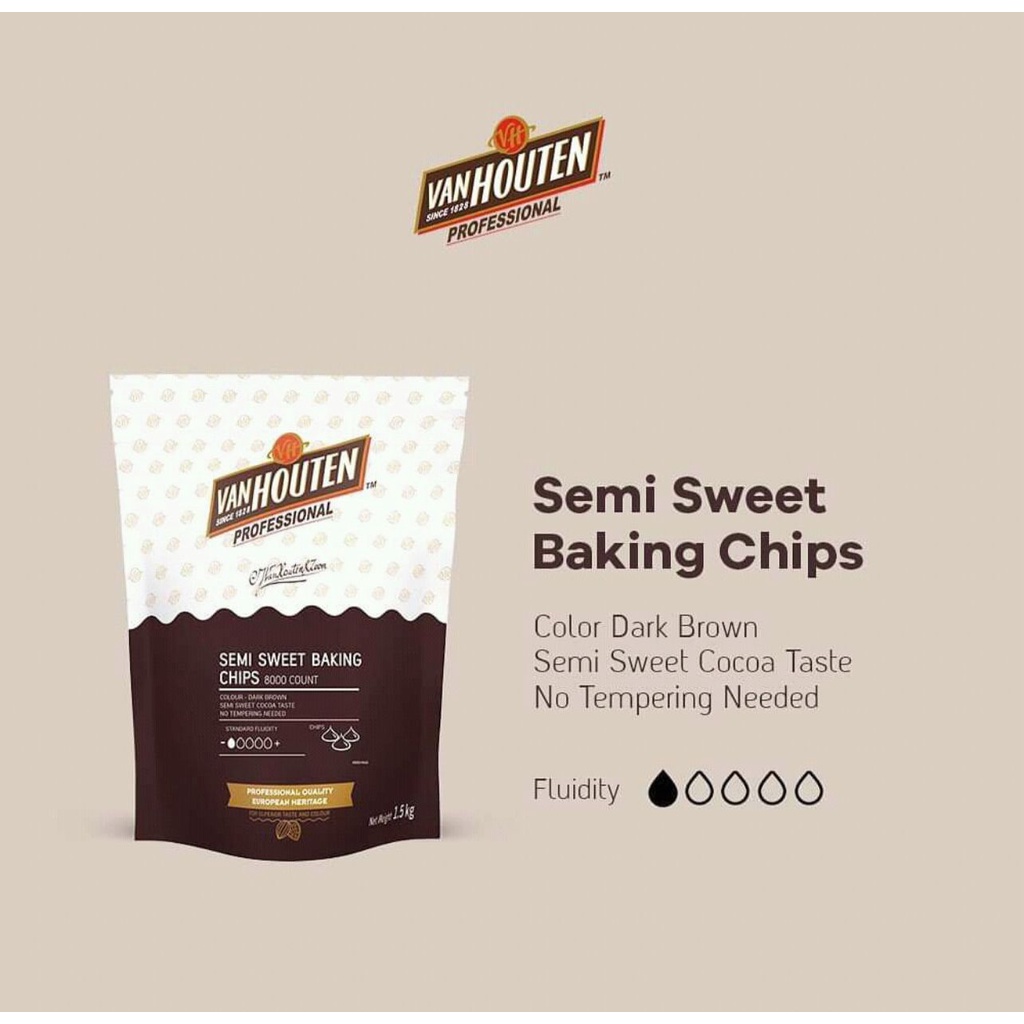 Van Houten Semi Sweet Baking Chips Rep 250gr