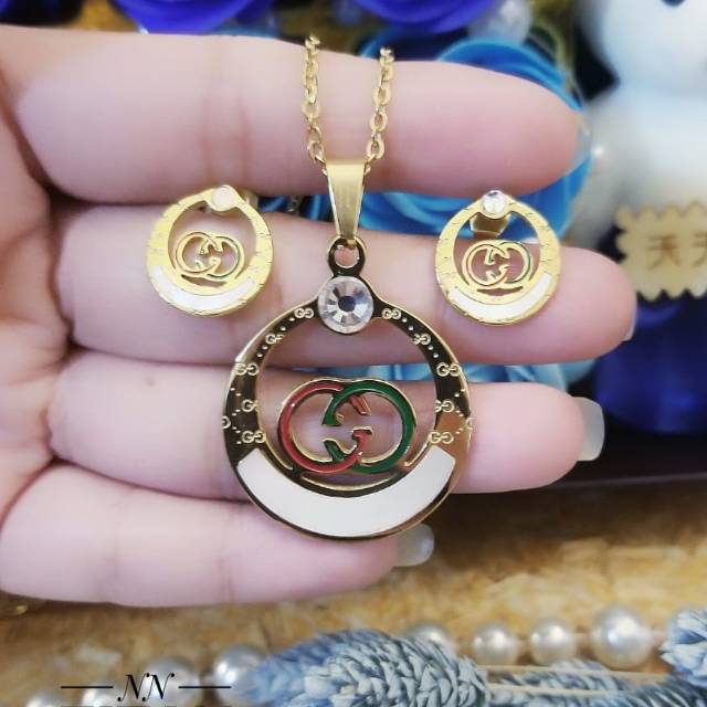 PROMO TERMURAH Set Perhiasan TITANIUM Anti Karat Kalung Anting Gucci Gold Cantik Modis Xuping Laris