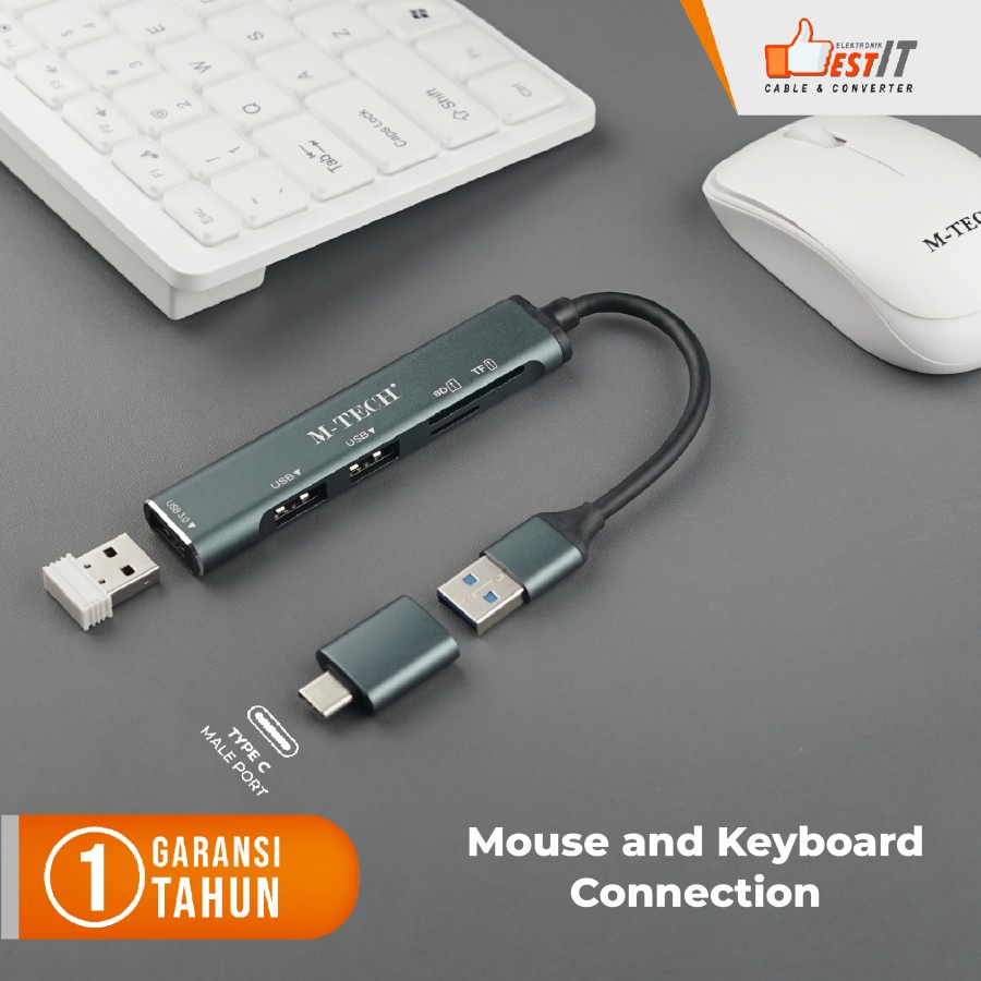 USB HUB 3.0 5 IN 1 USB, SD Card, TF Card + Type C OTG 5Gbps M-Tech