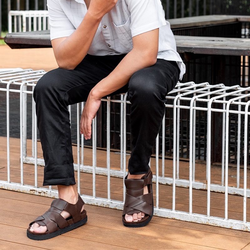 Caster Brown | Sendal Casual Coklat Original Kasual Chunky Pria Cowok Sandal | FORIND x Giant Flames