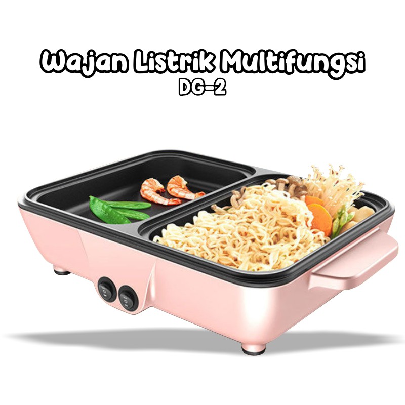 Panci Wajan Mini elektrik Hotpot Steamboat &amp; Grill Pan Bbq Multifungsi 2In1 Shabu panci wajan serbaguna anti lengket