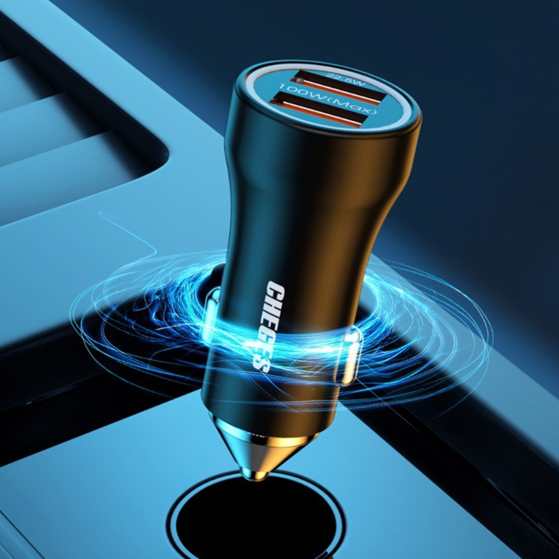 Zzz Adapter Charger Mobil Dual USB 100W 12-24V Fast Charging Untuk Note 20 / 10 S21 / 20 / 10 14 Pro Max 13 12 11