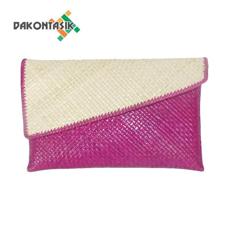 Dakon Tasik - Clutch Dompet Pesta Anyaman Pandan Model Miring Size M 27 x 16 cm