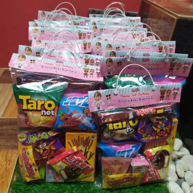 

Paket bingkisan plastik snack murah souvenir ultah goodie bag ulang tahun anak