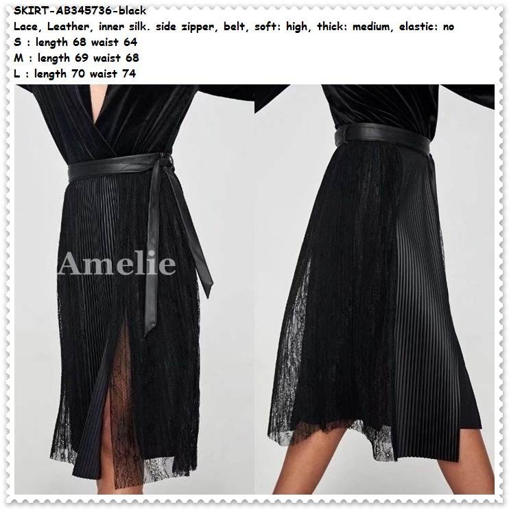 AB345736 Rok Panjang Midi Plisket Pesta Long Skirt Lipit Brukat Brokat Lace Korea Import Rok Black H