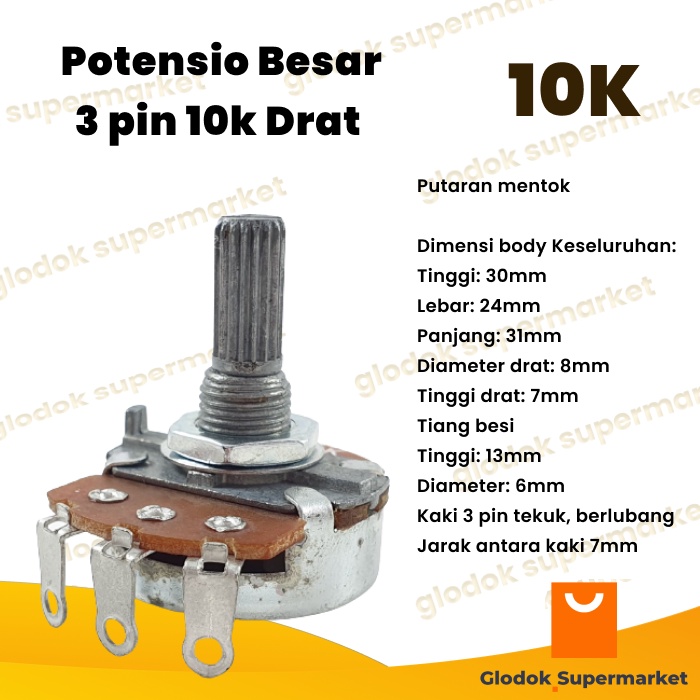 Potensio Besar 3 pin 10k Drat Mono Kaki 3 Tekuk 103