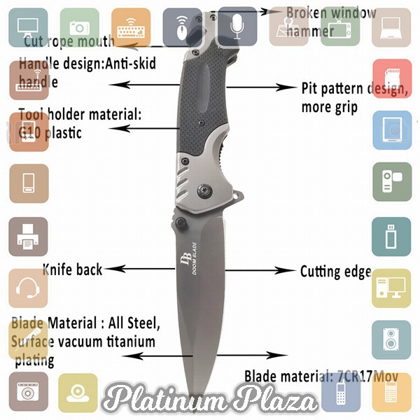 Doom Blade Pisau Lipat Outdoor Portable Knife Survival Tool - 440C - Gray`3B0ICS-