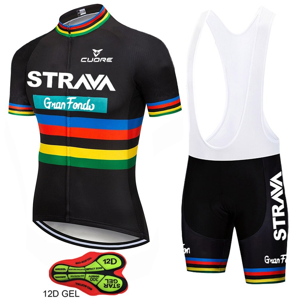 Pakaian Set Bersepeda Pria Wanita Strava Kaus Atasan Bersepeda Cycling Jersey Gel Padded