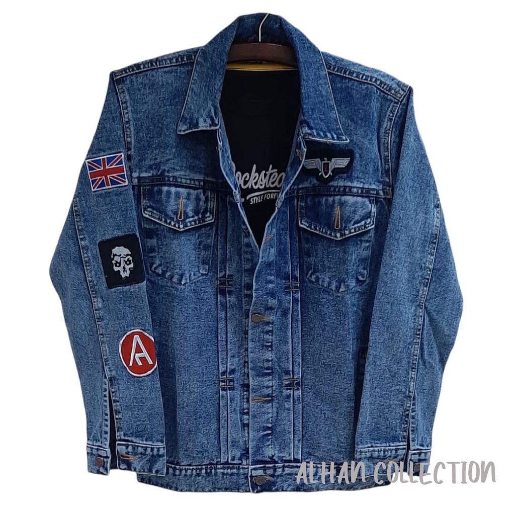 Jaket jeans pria jaket jeans emblem jaket jeans tempel bordir jaket jeans bordir jaket denim terbaru