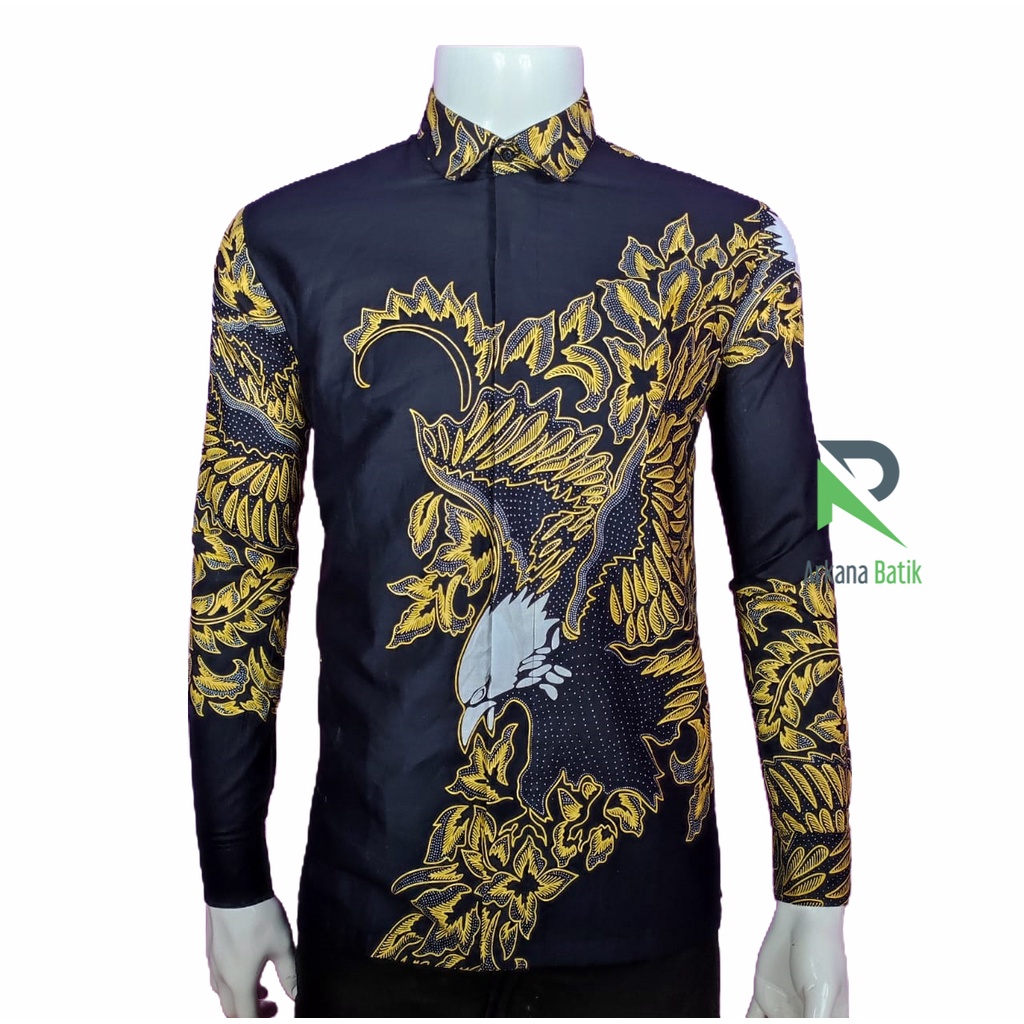 Arkana Black Gold Eagle SLIMFIT Batik Premium Kemeja Baju Pria Lengan Panjang Motif Elegan Furing