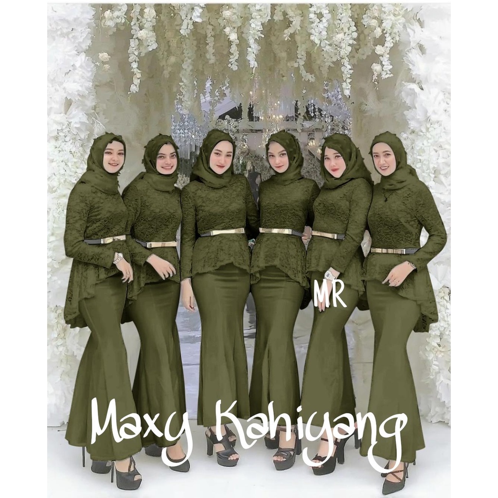 ELDE 12 - Maxy kahiyang ( L - XL ) baju muslim pesta /gamis duyung kahiyang / bahan brukat lapis furing kombi moscrepe