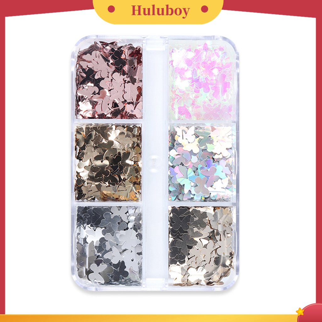 Huluboy Huluboy♡ 1 Kotak Serpihan Foil Desain Kupu-Kupu Irregular Reflektif Terang Saturation Tinggi Untuk Manicure