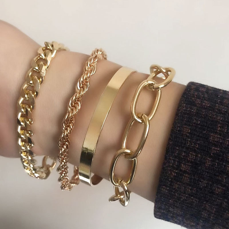 AY(CN) 4Pcs Gold Chain Mutilayer Bracelet Set Fashion Bracelet Luxury Jewelry Bohemian Accessories Alloy