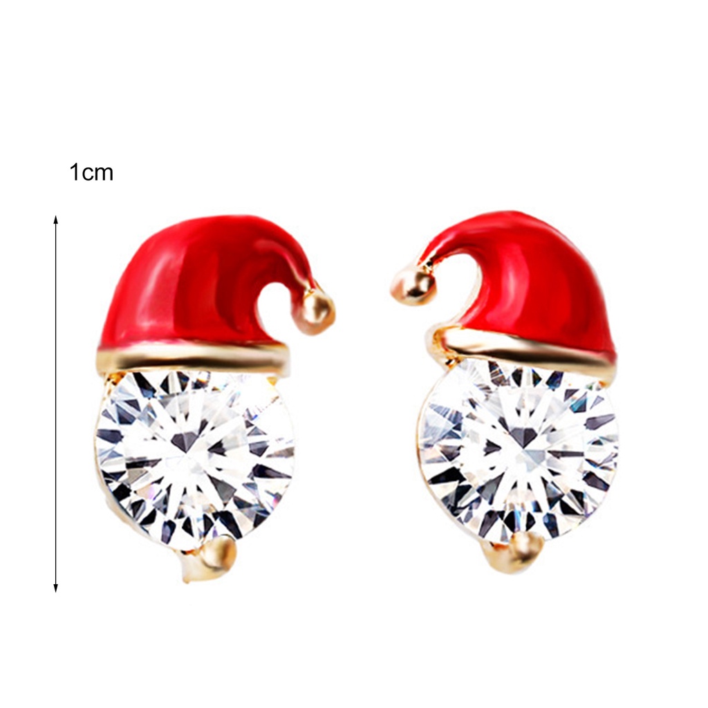 Hu Hu Hu Hu Hu Alat Bantu Pasang Kacamata♡ 1 Pasang Anting Stud Cubic Zirconia Bentuk Topi Natal Warna Merah Untuk Wanita