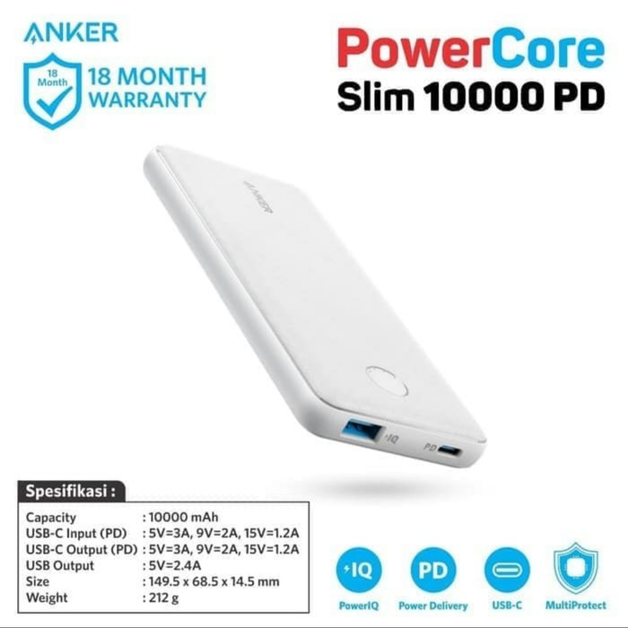 Powerbank Anker PowerCore Slim PD 10000mAh - A1231 Power Delivery Power Bank Stabil dan aman