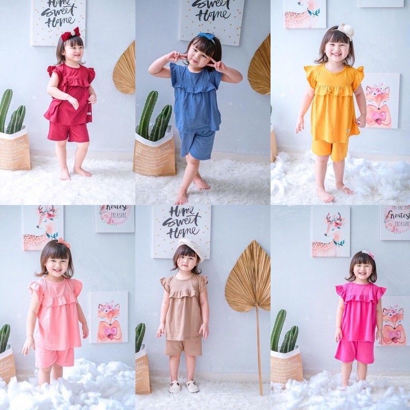 Setelan Anak Kaos Pompom 2-6Tahun || Setelan Anak Perempuan