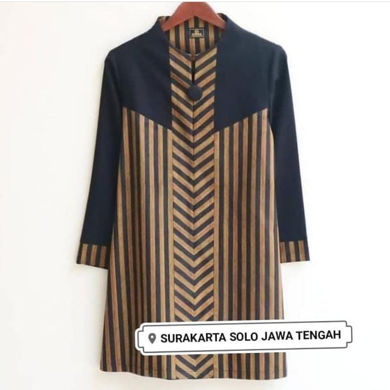 Tunik Baju Batik SOLO Lurik Asli Sogan Kombinasi Lapis Tricot