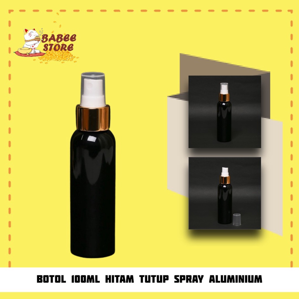 BABEE - BOTOL HITAM 100ML SPRAY GOLD HALF CAP / BOTOL KOSMETIK PLASTIK SPRAY 100 ML / KEMASAN PACKAGING