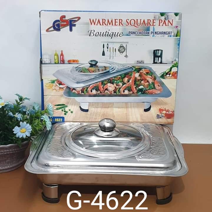 WADAH SAJI PRASMANAN TEMPAT PRASMANAN FAST FOOD DISH WARMER SQUARE PAN TUTUP KACA GSF 4622