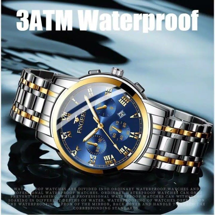 Jam Tangan Pria FNGEEN 4006 Luxury Analog Stainless Steel Sport Quartz Original Waterproof + Free Bo