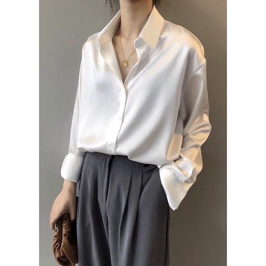 KEMEJA LALUNE SATIN POLOS 100% ORIGINAL IMPORT BANGKOK