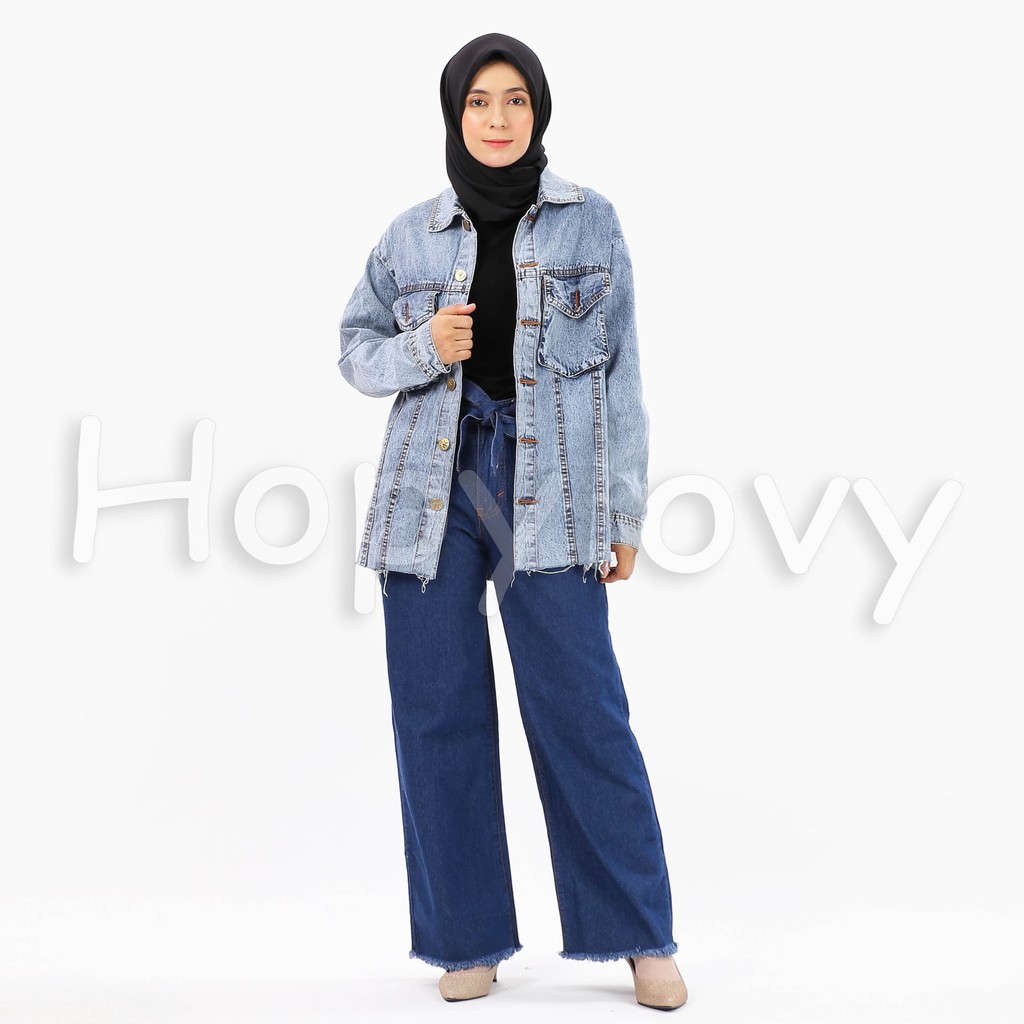 HOPYLOVY - Jaket Jeans Wanita Model Oversize Elham Fringe