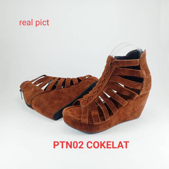 Emye PTN02 Sepatu Wedges Gladiator 9cm Wanita Elegan Bahan Lembut