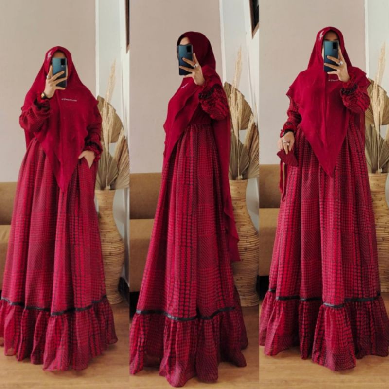 sale.....Dress red (gamis only) ORI Bilqis zafira