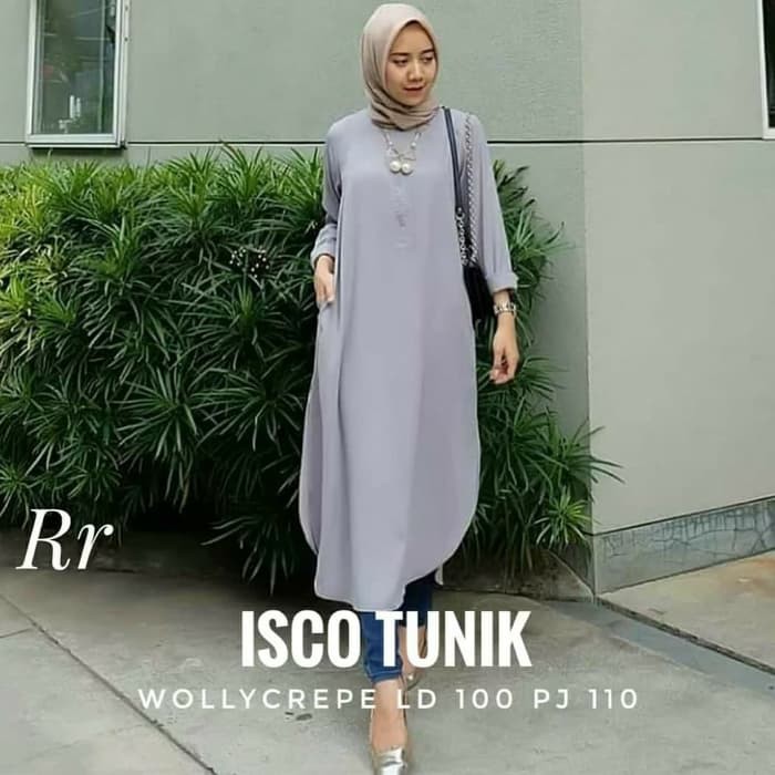 PROMO DISCOUNT BAJU ATASAN WANITA KULIAH  isco tunik long tunik baju panjang wanita grey abu