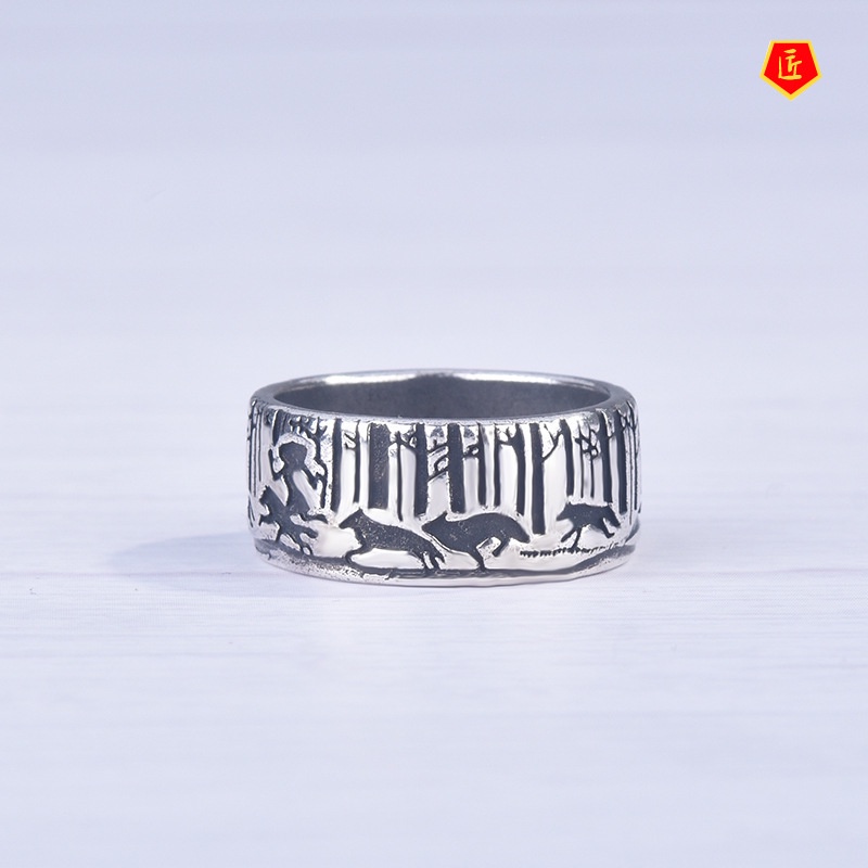 [Ready Stock]Silver Creative Carving Running Wolf Ring