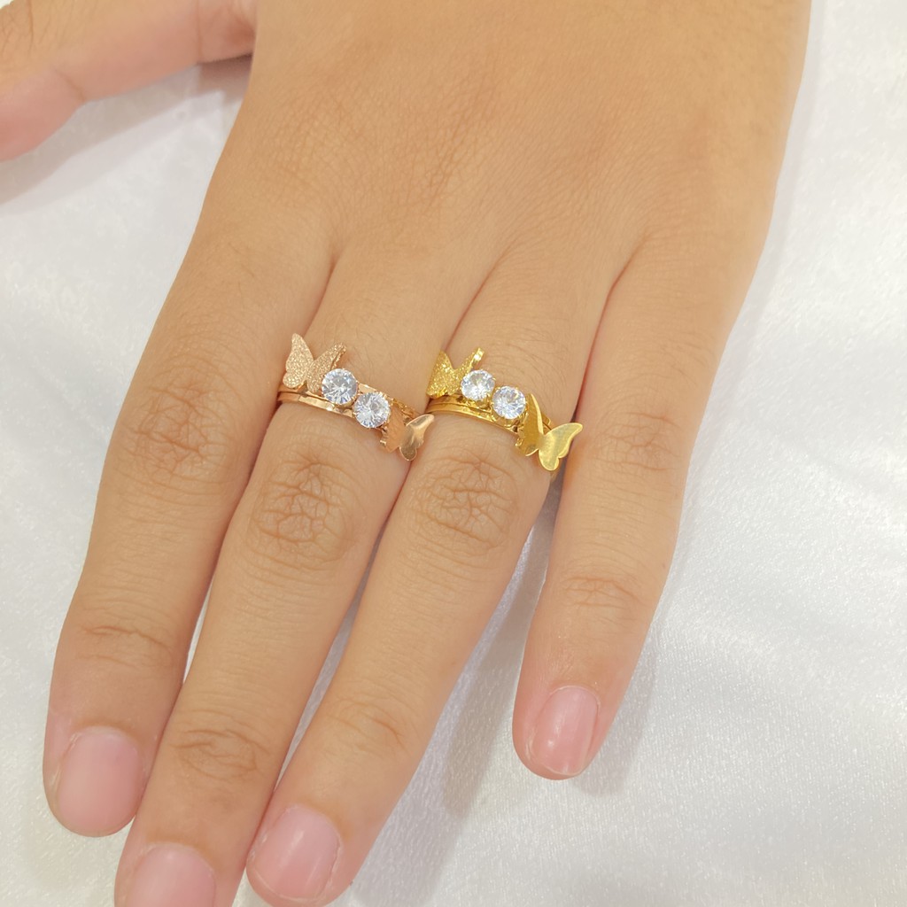 Cincin Titanium Anti Karat Korean Style Set 4 Ring Butterfly Aksesoris Perhiasan Wanita