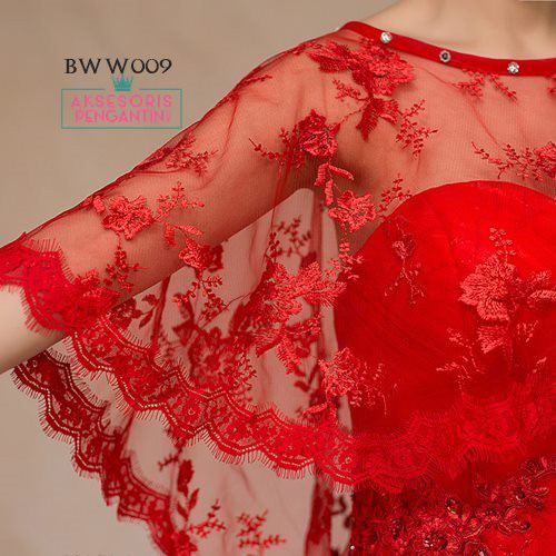 [TOKO TERPERCAYA] AKSESORIS PENGANTIN LACE BOLERO KARDIGAN BROKAT KOREA MERAH BWW009