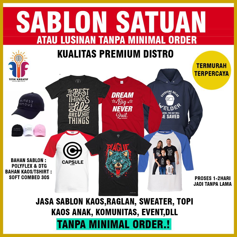 Buat Bikin Cetak Sablon Depan Belakang Baju Kaos Satuan Design