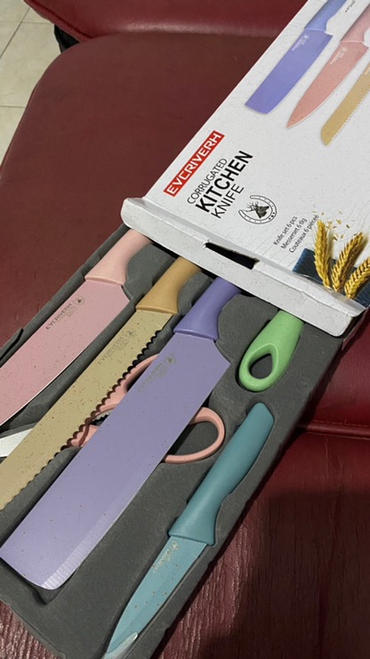 Anqi1888 6in1 Pisau Set Evcrierh / Vishal Stainless Dilapis Anti Lengket / Alat Masak Pisau Set