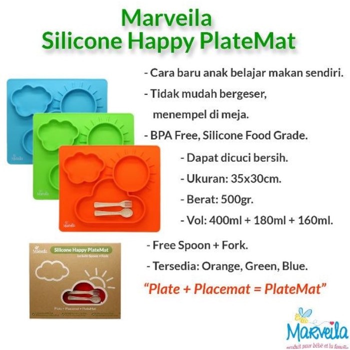 Marveila Silicone Happy Platemat Sunrise / Tempat Makan Bayi