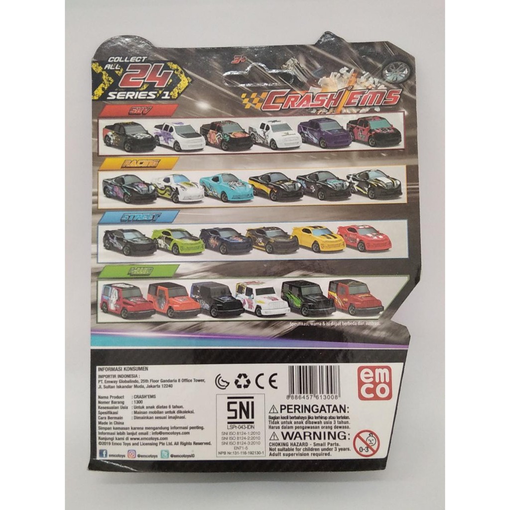 EMCO RANDOM  Series 1 Crashems Crash Ems Crash'ems Mobil Mainan Anak Diecast Cowok Laki