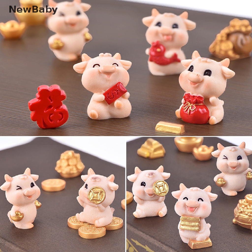 Newhiasan Mikro Landskap Patung Resin Sapi Mini