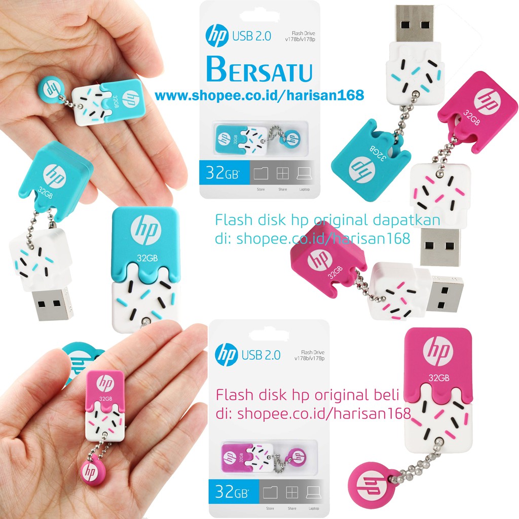 Flashdisk HP V178 B blue 32GB ori / Flash disk V178P pink 32 GB karet USB 2.0 original