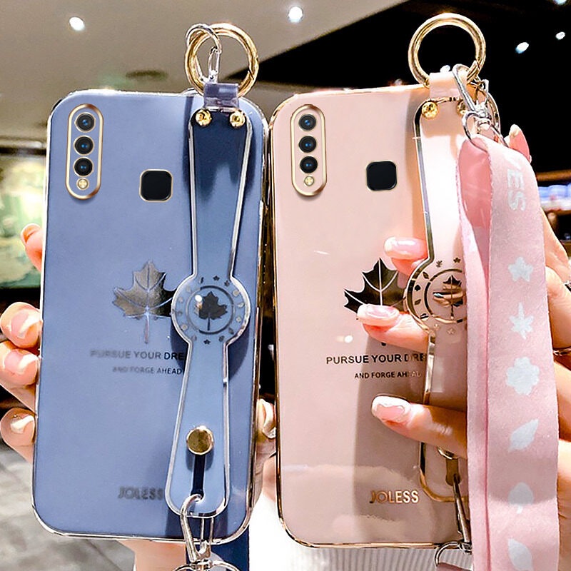 Case Motif Daun Maple Dengan lanyard Untuk Vivo Y19