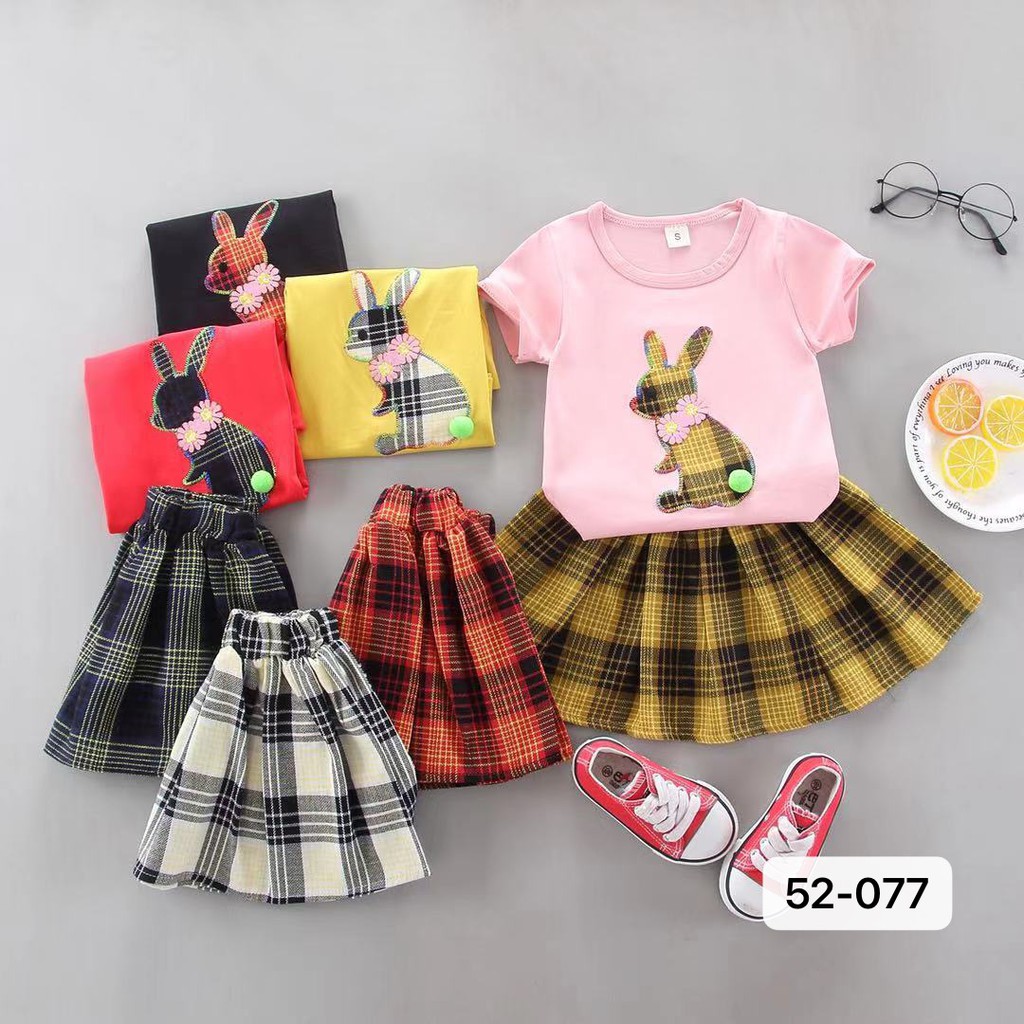 Baju anak perempuan celana rok + kaos katun premium set anak cewek import BUNNY MB STLNG03