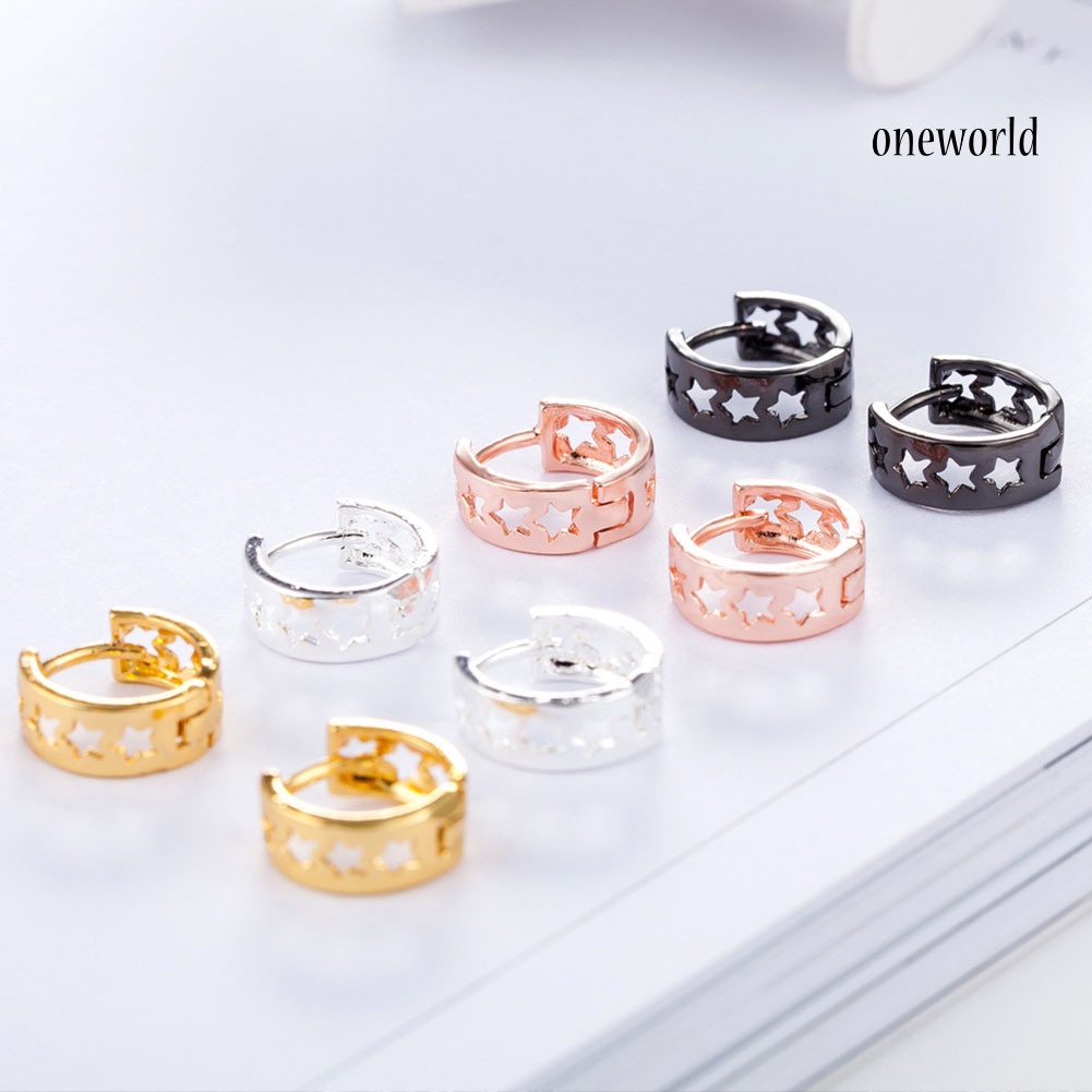 OW@ Ear Clips Wraps Cuffs Club Jewelry Women Chic Hollow Star Party Huggie Earrings