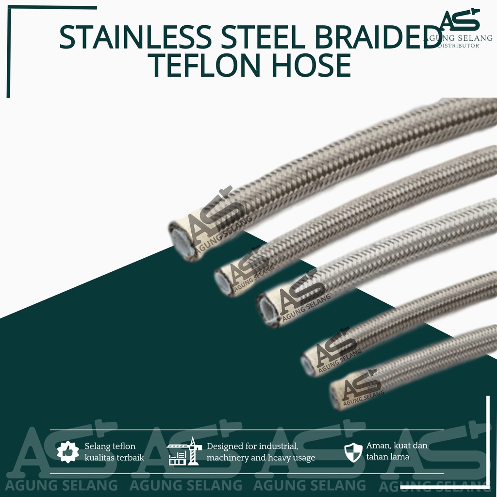Selang Teflon PTFE Stainless Braided 2" Heavy Duty Chemical ID 50mm
