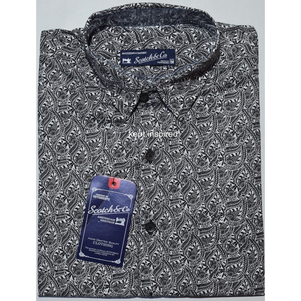 SCOTCH & CO Kemeja Pria Casual Lengan Pendek Hitam Motif Reguler TDS 21 ORIGINAL