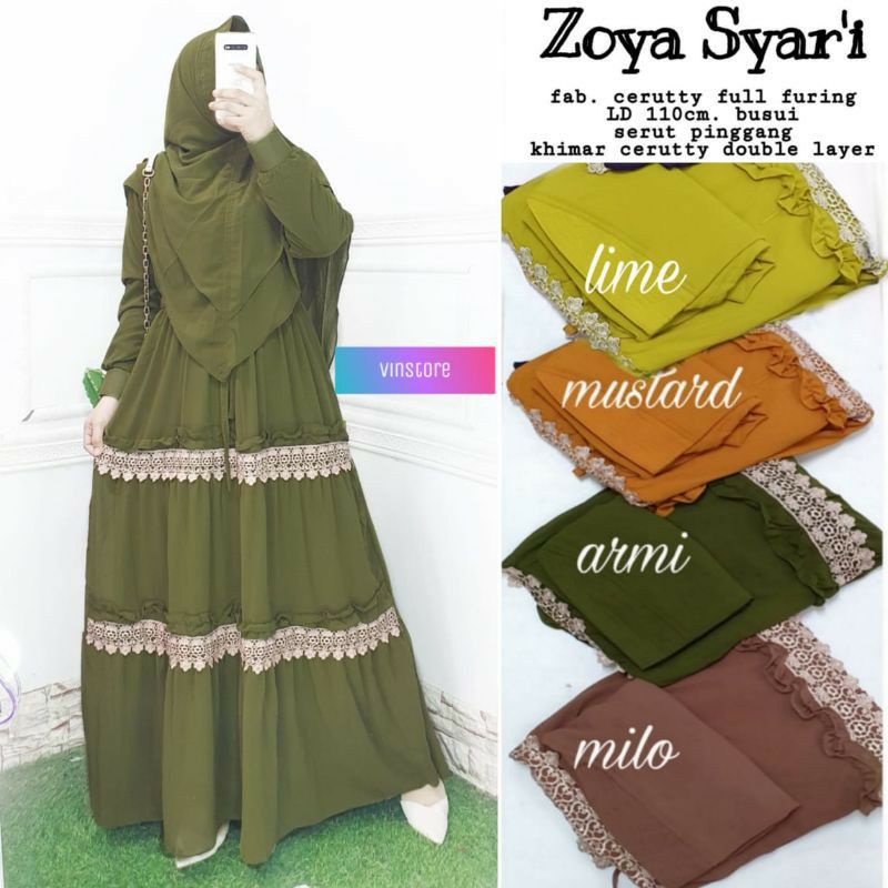 ZOYA SYAR'I/GAMIS POLOS RENDA IMPOR